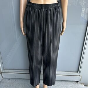 Black pinstripe high-waisted trousers